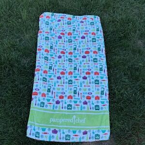 Pampered Chef Kitchen Utensil Print Beach Towel Green Striped Pampered Chef Logo